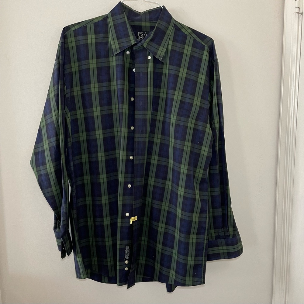 Jos. A Bank Green & Blue Plaid Button down shirt